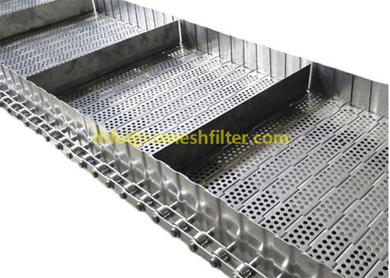 Stainless Steel 314 304 Wire Mesh Chain Link Pelat Datar Berlubang Slat Cooling Conveyor Belt untuk elevator