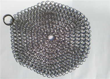 Harga yang bagus 7 Inch Stainless Steel Chainmail Scrubber Untuk Membersihkan Peralatan Masak, Bentuk Bulat on line