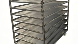 Stainless Steel Aluminium 600 X 400 Rotary Oven Setengah Rak Roti Roti Keranjang Troli untuk Pendinginan