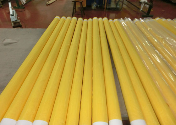 Mesh Pencetakan Polyester Monofilamen Elongasi Rendah Dengan Putih Dan Kuning