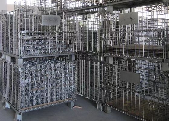 Logistik penyimpanan metal cage basket kawat logam penyimpanan besi collapsible cage trolley lipat penyimpanan cage kawat