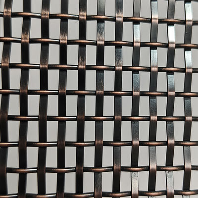 Dekoratif Antik Kuningan Tembaga Berlapis Stainless Steel Crimped Flat Wire Mesh Interior Grille Untuk Partisi Fasad Bangunan Pembatas Dinding Tirai